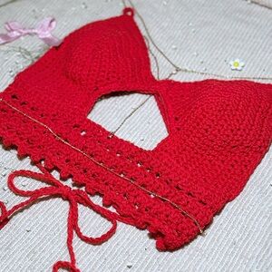Red Crochet Halter Top